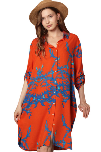 Genel Markalar Desenli Elbise - Turuncu