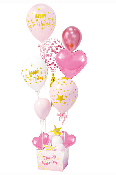 Noone حامل بالونات مع سلة كرتونية - وردي |   باستثناء البالونات |   حامل زينة...