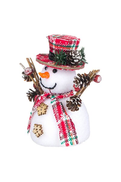OEM Christmas Decorative Snowman Figurine, Foam, Red Checkered Hat & Scarf, 14 cm