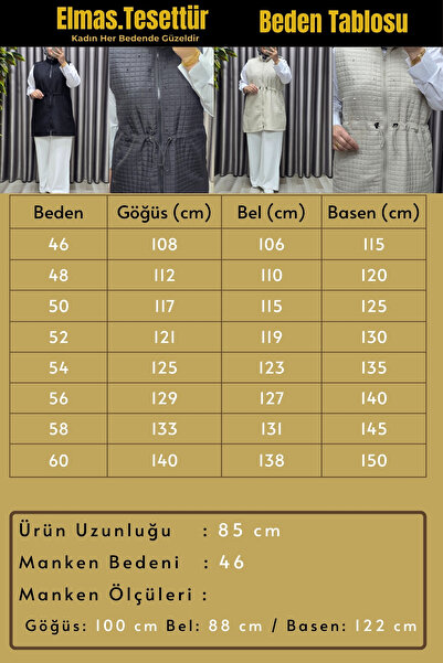 Elmas Tesettür Kadın Giyim Büyük Beden İnci Detay Kapitone Yelek