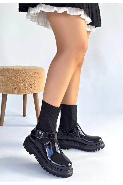 Işıltı kidss Zerta Black Patent Leather Stretch Boots