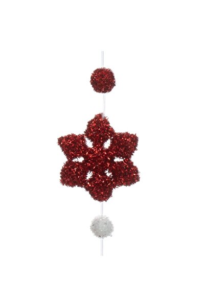 OEM Hanging Christmas decoration - white and red foam snowflakes with tinsel, 100 cm