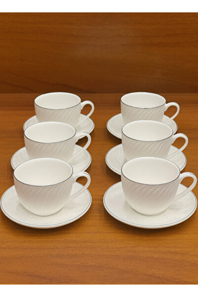 ALQANNAS 12-piece porcelain milk cups with elegant silver lines and high quality