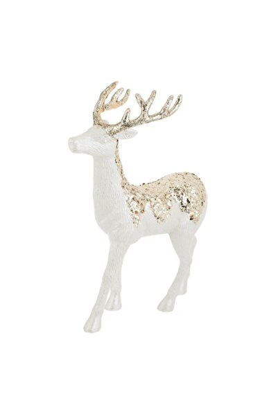 OEM Figurină decorativă de Crăciun ren alb bej cu sclipici 44cm
