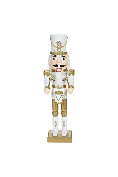 OEM Decorațiune de Crăciun soldat toboșar din lemn cu uniformă albă și piatră...