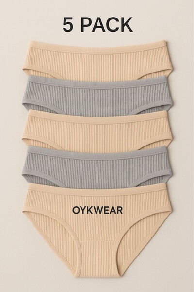 OykWear Pamuklu Fitilli 5 li paket Yüksel Bel Toparlayıcı Kadın Külot Büyük Beden