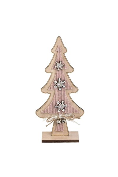 OEM Brad de Crăciun decorativ din lemn cu blană artificială roz nud și clopoț...