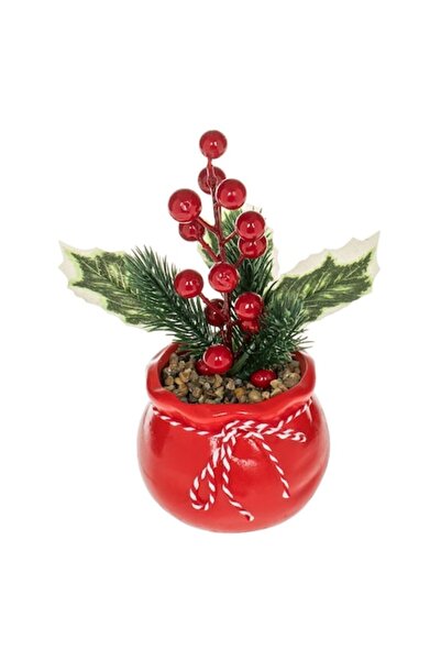 OEM Ghiveci de Crăciun din ceramică - Om de zăpadă cu vâsc și pin Ø9x20cm