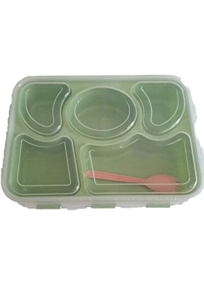 Generic Lunch Box for Kids – 5 Sections, Leak-Proof, Colorful, With Fork, Green