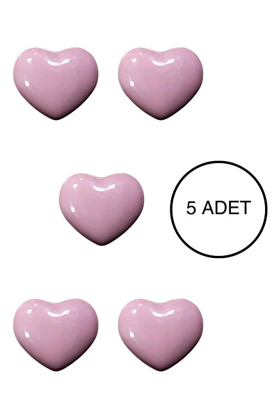 MegaVitrin 5 Adet Porselen Çocuk Odası Pembe Kalp Mobilya Kulpu Seramik Çekme...