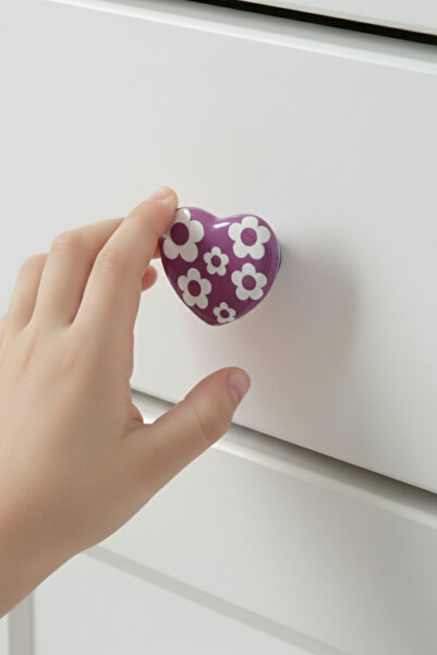MegaVitrin 5 Pcs Porcelain Children's Room Purple Heart Furniture Handle Ceramic Drawer Cabinet Knob (55X45 mm)