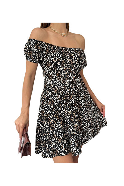 Nyx Giyim Rochie cu guler Madonna cu imprimeu leopard