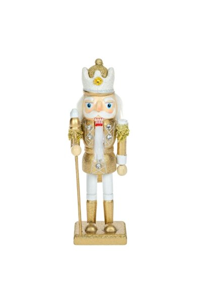 OEM Decorative Wooden Christmas King - White-Gold Uniform with Rhinestones, 20 cm