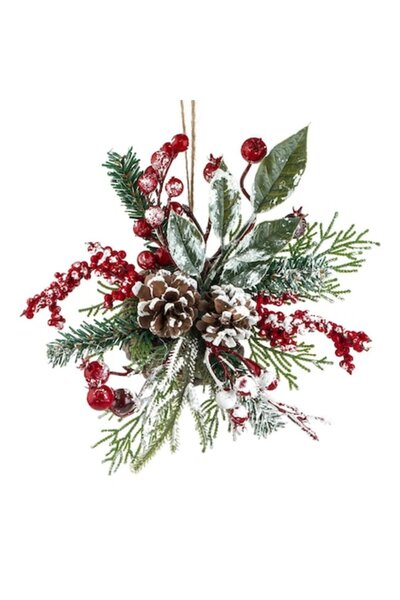 OEM Ghirlandă decorativă dublă de Crăciun cu crenguțe, conuri și fructe de pă...