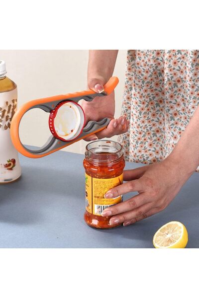 Misiy 1pc Multifunctional 4-in-1 Jar Opener, Jar Gripper, Lid Opener, Can Opener, Bottle Opener (Red
