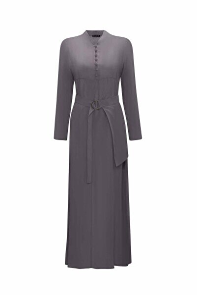 MISS DALIDA Brit Detaylı Cupro Antrasit Gömlek Elbise