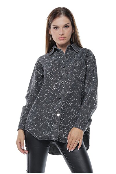 Jolenttine Jeans shirt with rhinestones, Black