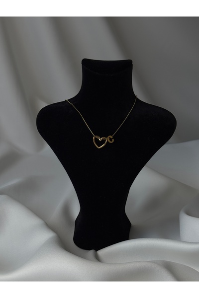 NB STEELORA Heart Detailed Gold Color Steel Letter Necklace