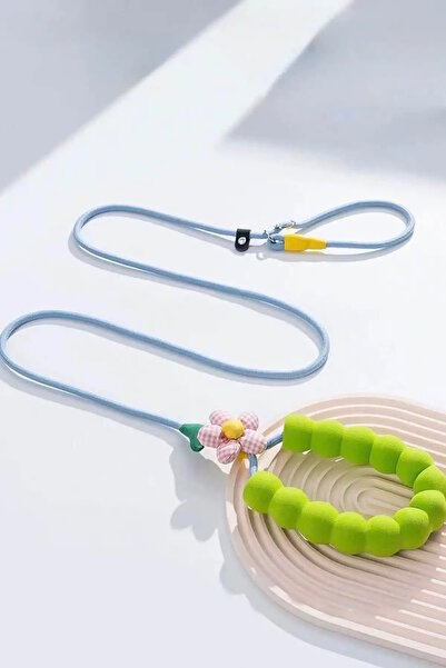 CAŞ DEKORASYON طوق للقطط والكلاب بتصميم زهور باللون الأخضر مع حبل