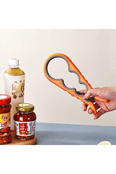 Misiy 1pc Multifunctional 4-in-1 Jar Opener, Jar Gripper, Lid Opener, Can Opener, Bottle Opener (Red