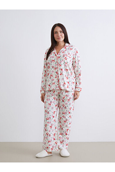 LC Waikiki Peak Yeni Sezon Gömlek Yaka Yılbaşı Temalı Kadın Pijama Takımı