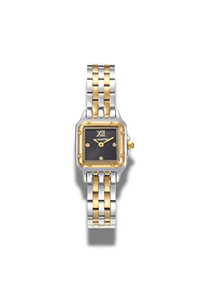 la vunton Laventon Panther Watch in Gold and Silver with a Royal Black Dial