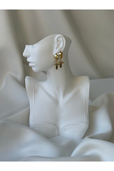 NB STEELORA أقراط من الفولاذ 316L بلون ذهبي على شكل حرف