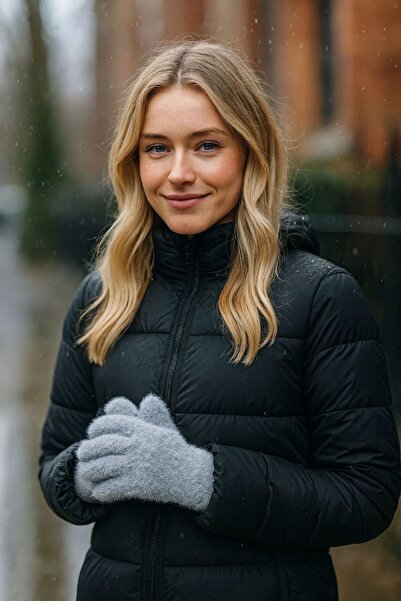 BALIENTE Gray Fur Inside Plush Soft Textured Women's Gloves