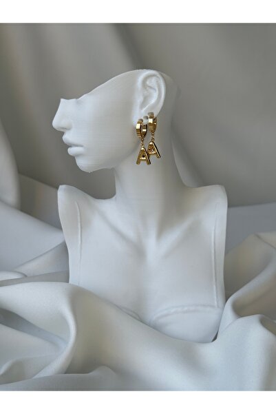 NB STEELORA أقراط من الفولاذ 316L بلون ذهبي على شكل حرف