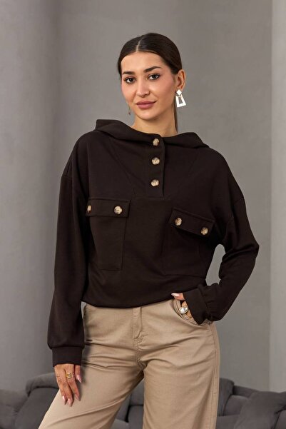 Butik Beyza Суитшърт с качулка от вискозен памук с два джоба