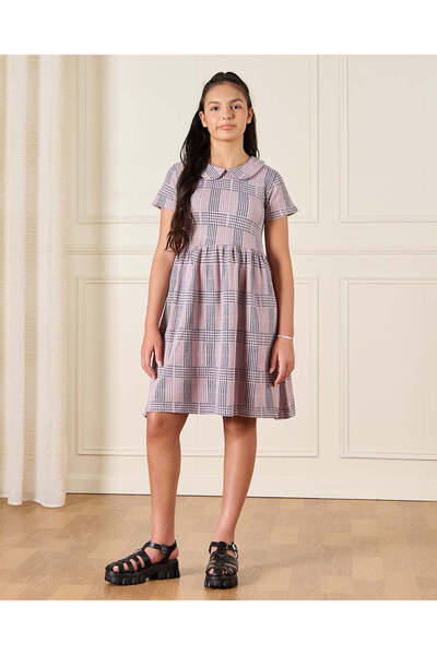 REDTAG Senior Girls Pink Plaid Checkered Tiered Dress
