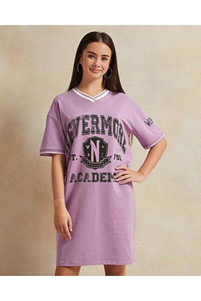REDTAG Senior Girls Purple Wednesday Print Dress
