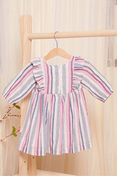 REDTAG Infant Girls Lilac Striped Woven Dress