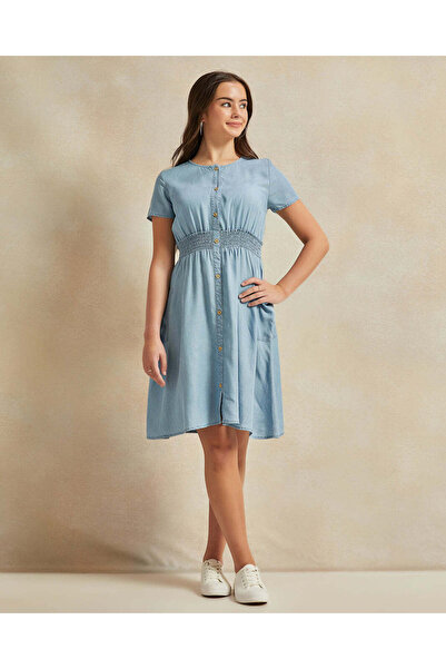 REDTAG Senior Girls Blue Cargo Pocket Dress