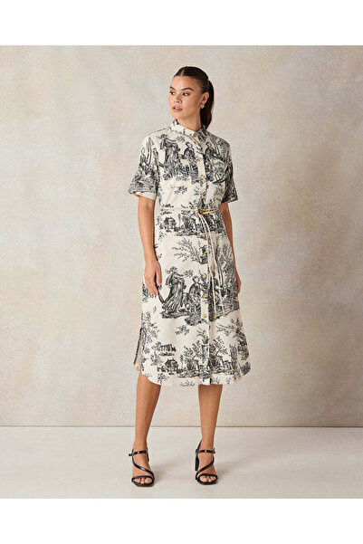 REDTAG Women Ivory Printed Collared Dress