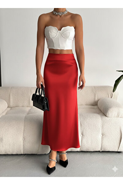 Bleu Petite Fusta de damă din țesătură satinată importată în formă de pește