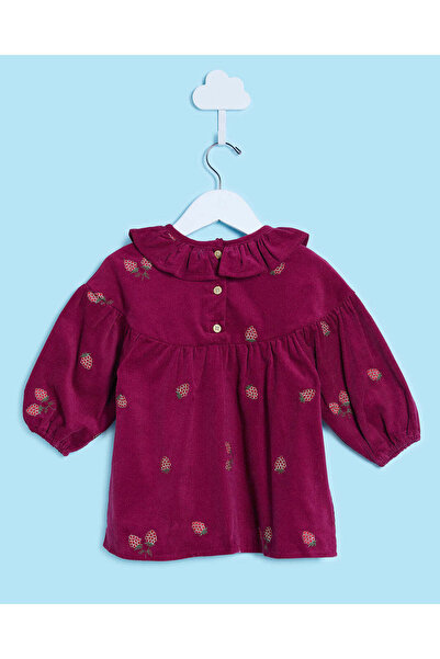 REDTAG Infant Girls Purple Embroidered Cord Dress