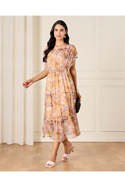 REDTAG Women Beige Printed Maxi Dress