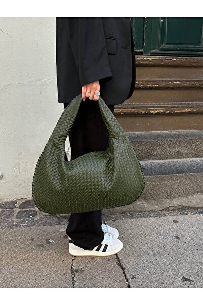 Marvelis Geantă de mână și de umăr pentru femei LAURA, kaki, cu detalii trico...