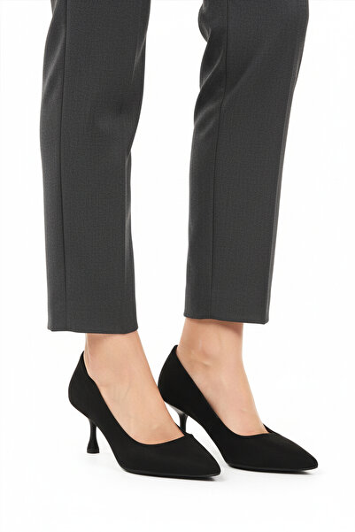 AYAKMOD Black Suede Women's Thin Short Heeled Evening Dress Shoes 695033 Z