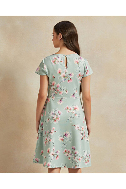 REDTAG Senior Girls Green Floral Print Scuba Dress