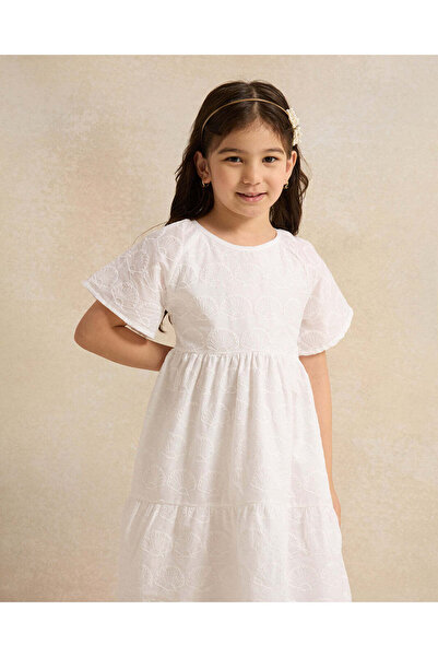 REDTAG Girls White Embroidered Dress
