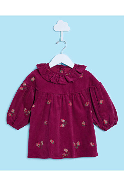 REDTAG Infant Girls Purple Embroidered Cord Dress