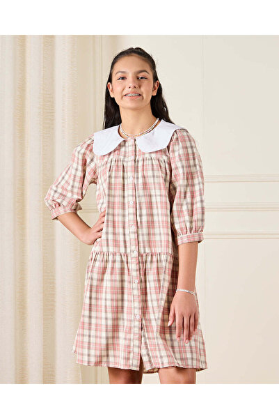 REDTAG Senior Girls Pink Plaid Checkered Tiered Dress
