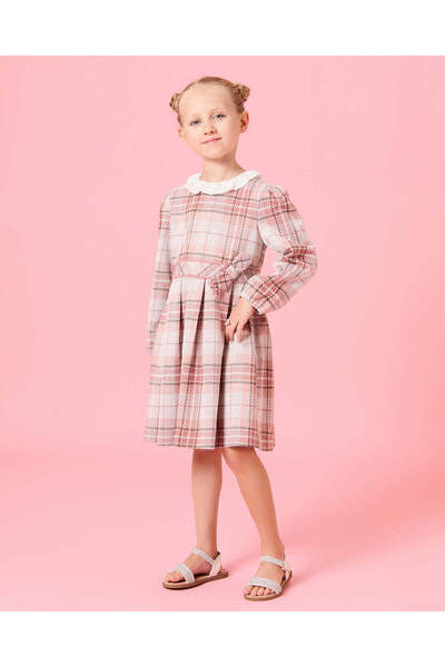 REDTAG Girls Pink And White Checkered Dress