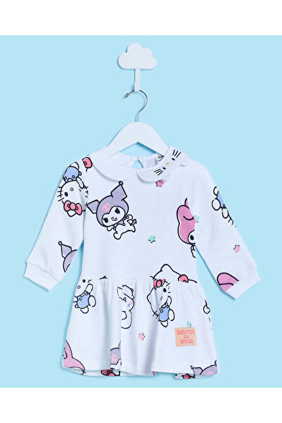 REDTAG Infant Girls White Hello Kitty Print Collared Dress