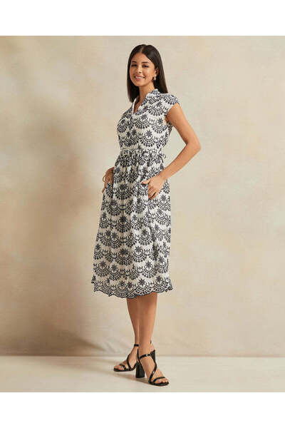 REDTAG Women White Allover Belted Maxi Dress