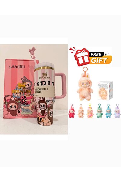 Generic كوب لابوبو الوردي ST سعة 40 أونصة - كوب ماء لطيف بإصدار محدود مع ماصة...