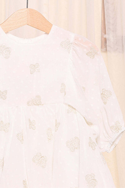 REDTAG Infant Girls White Butterfly Embroidered Dress
