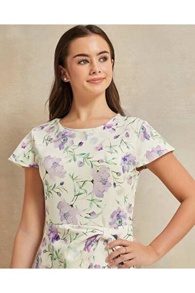 REDTAG Senior Girls White Floral Print Scuba Dress